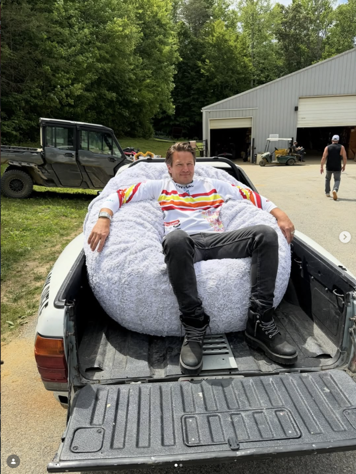 Shawn on Lovesac in truck